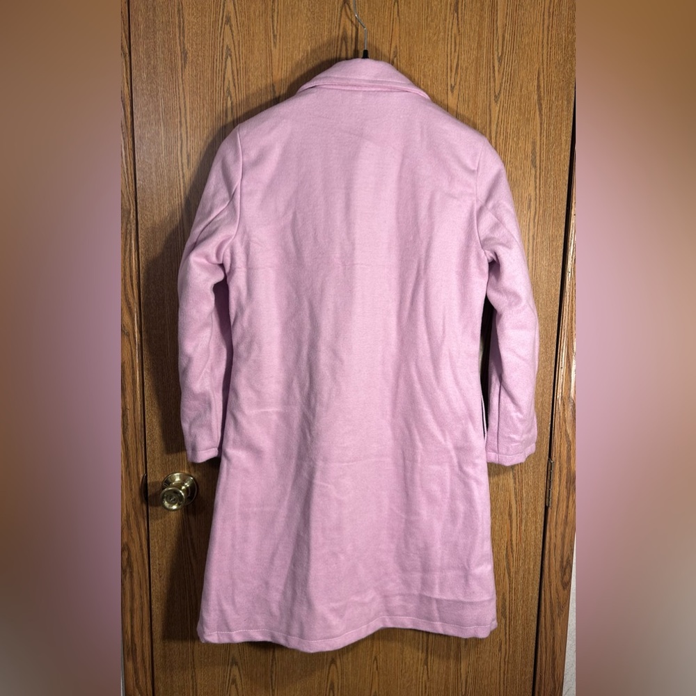 Bubblegum Pink Faux Wool Button Down Long Pea Coat - Picture 5 of 5